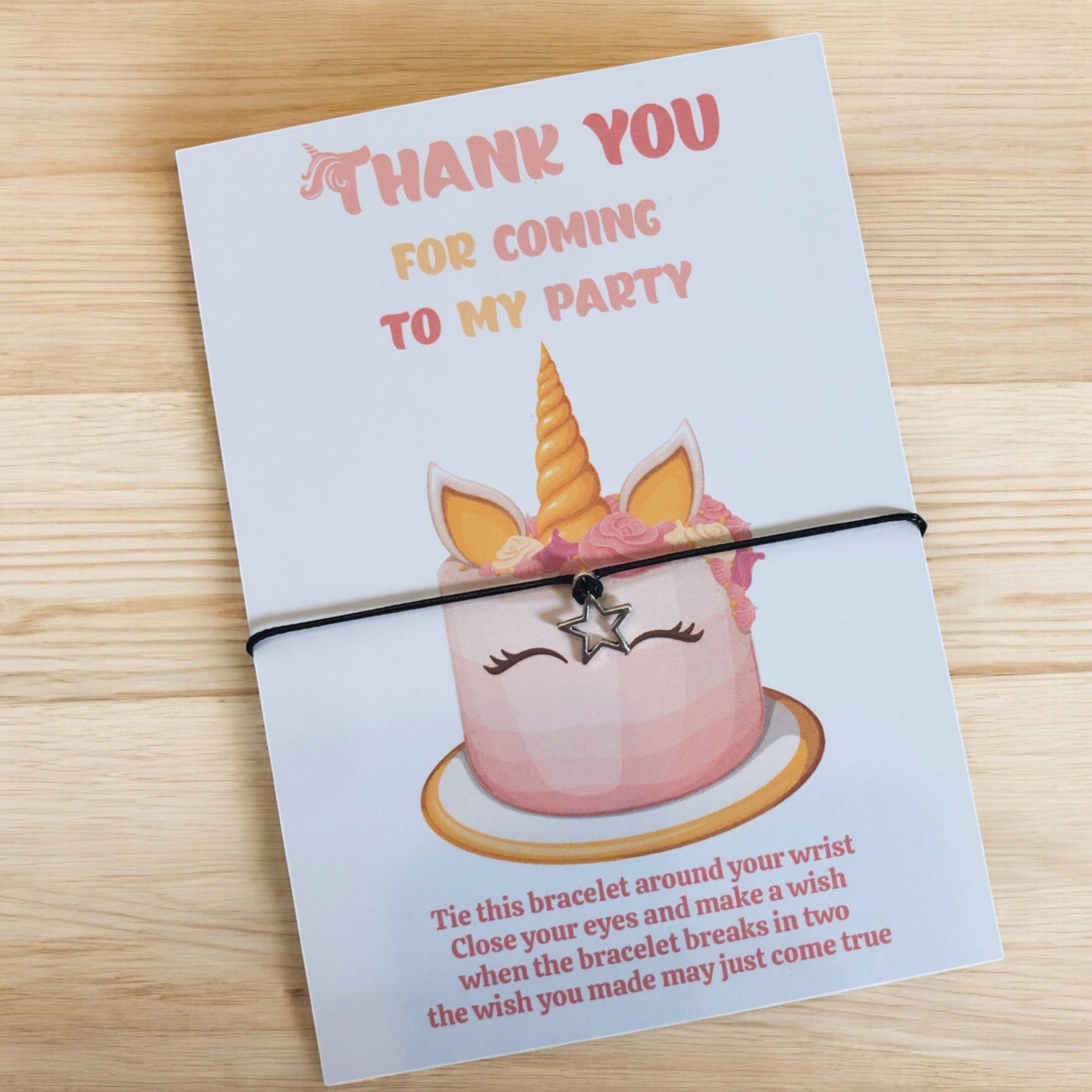 10 x Unicorn 'Thank you for coming to my party' Bracelets