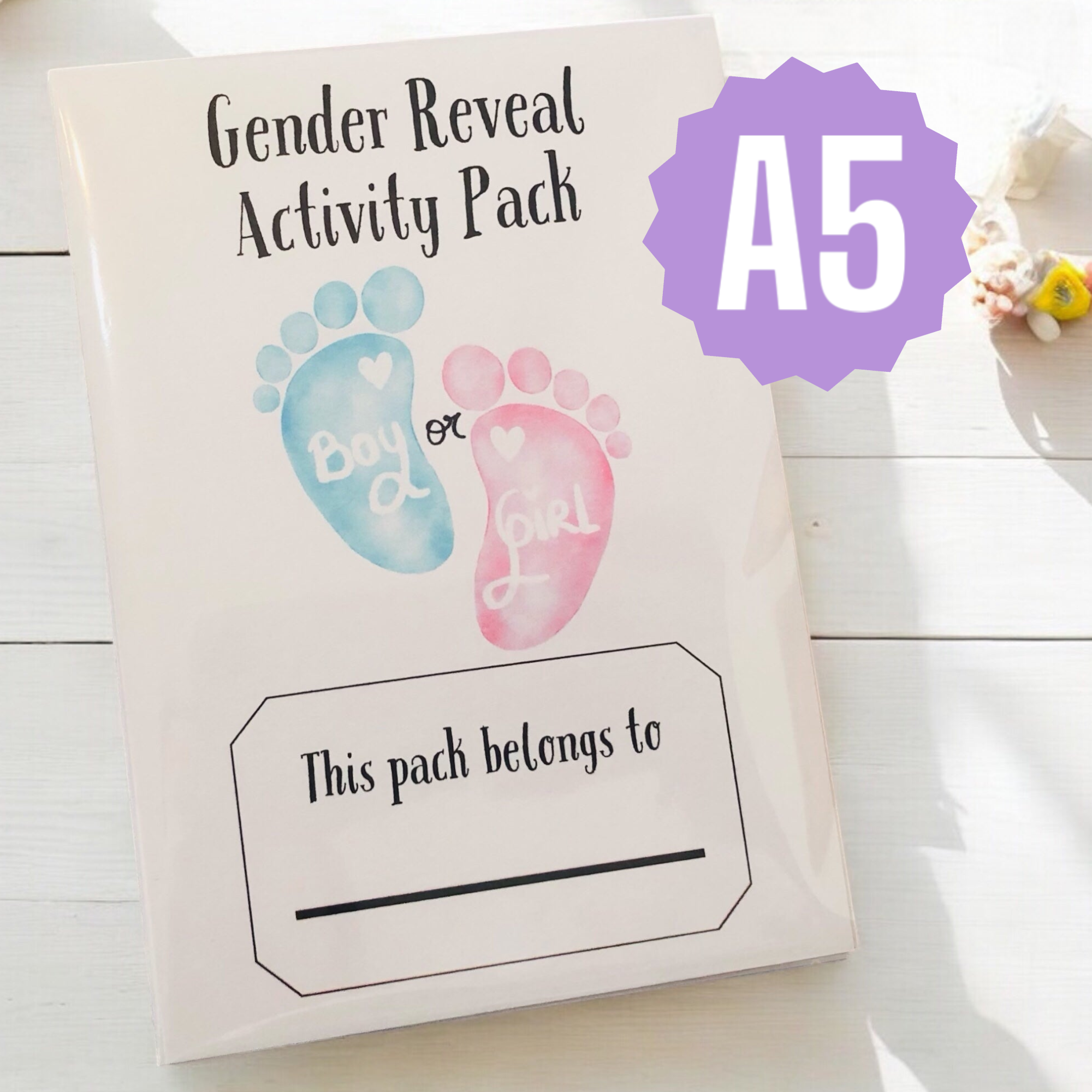 10 x A5 Gender Reveal Activity Packs