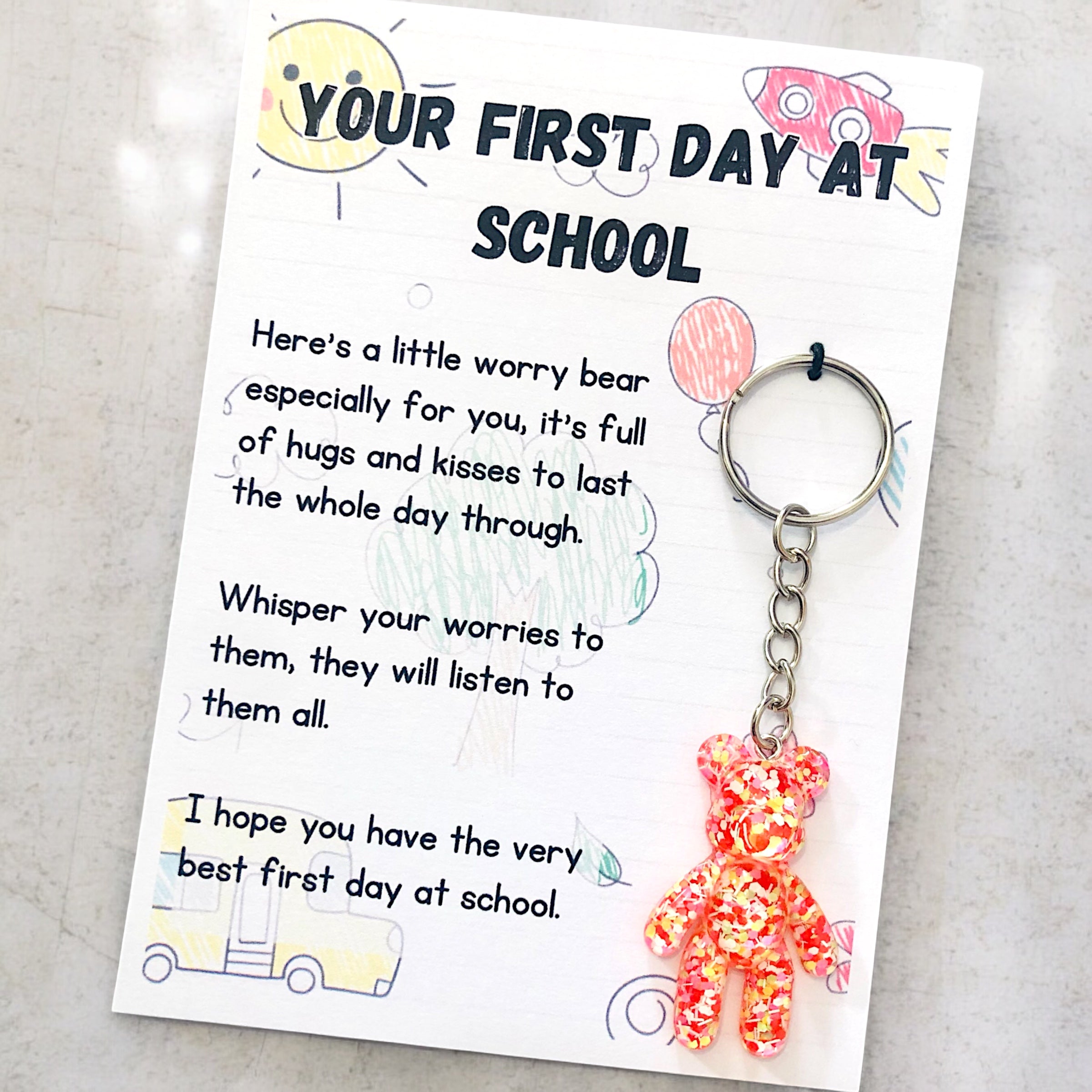 10 x First day at school worry Bear Keyrings