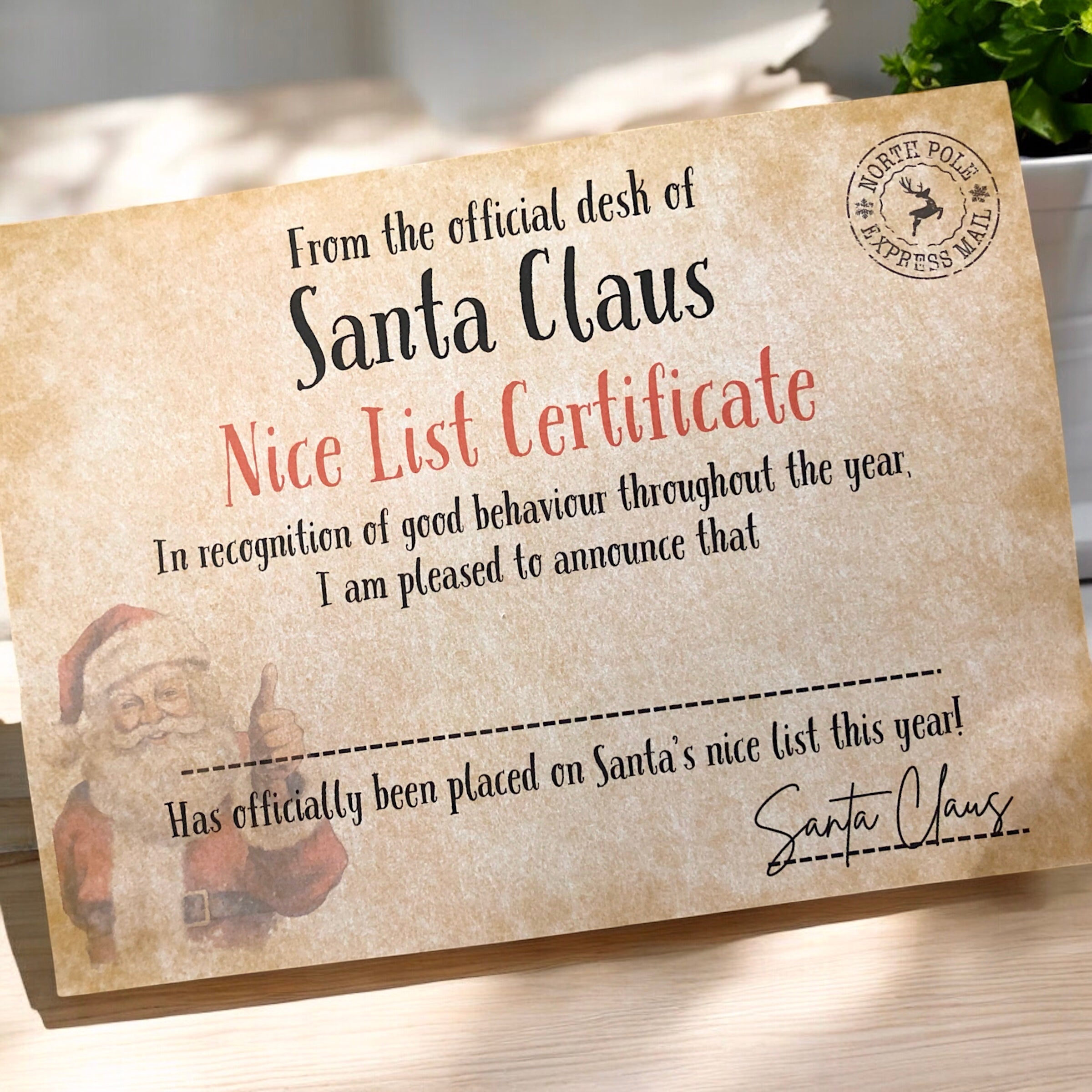 10 x A4 Letter from Santa Claus / Nice List Certificate