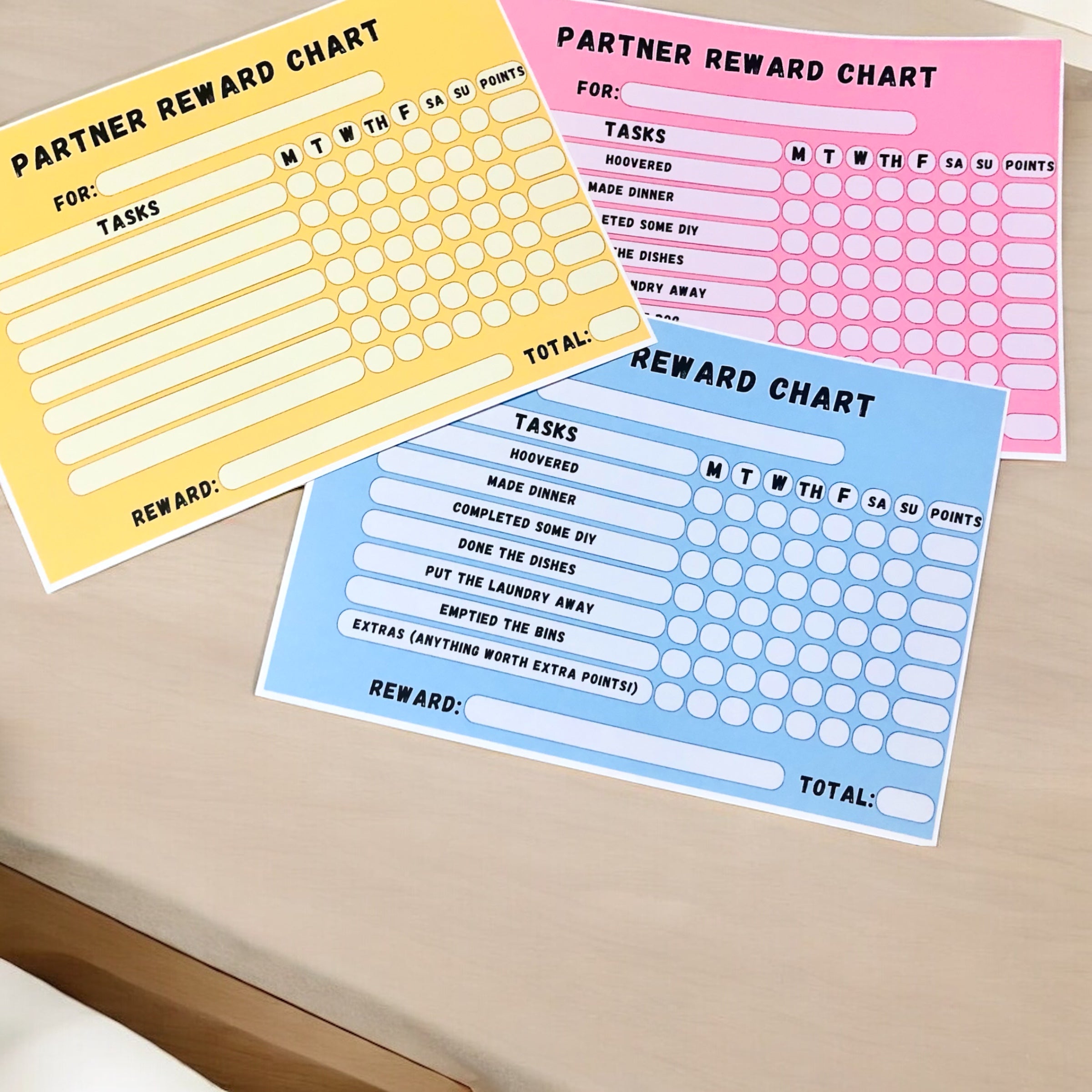 10 x A4 'Partner Reward Chart' Laminated