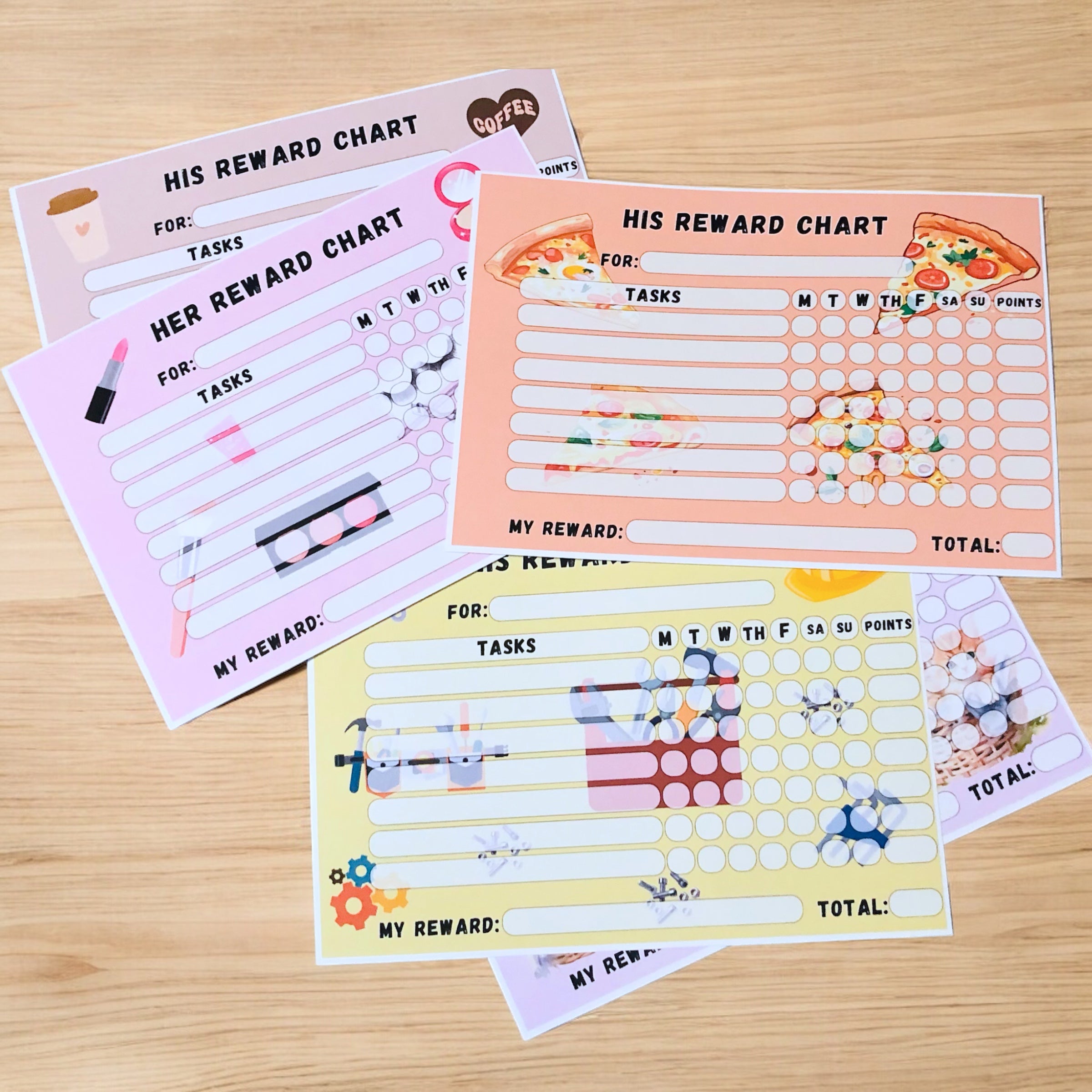 10 x A4 'His/Her Reward Chart' Laminated