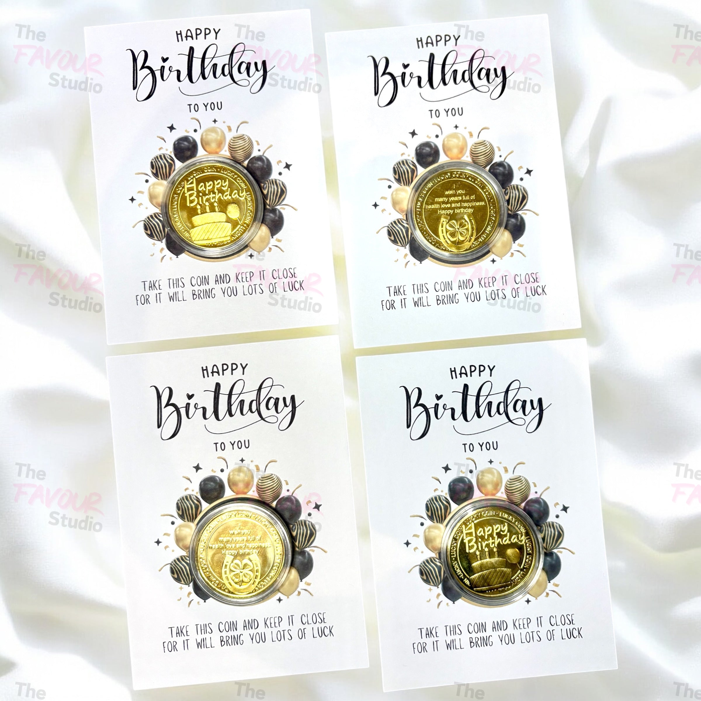 5 x A6 'Happy Birthday' Lucky Coins