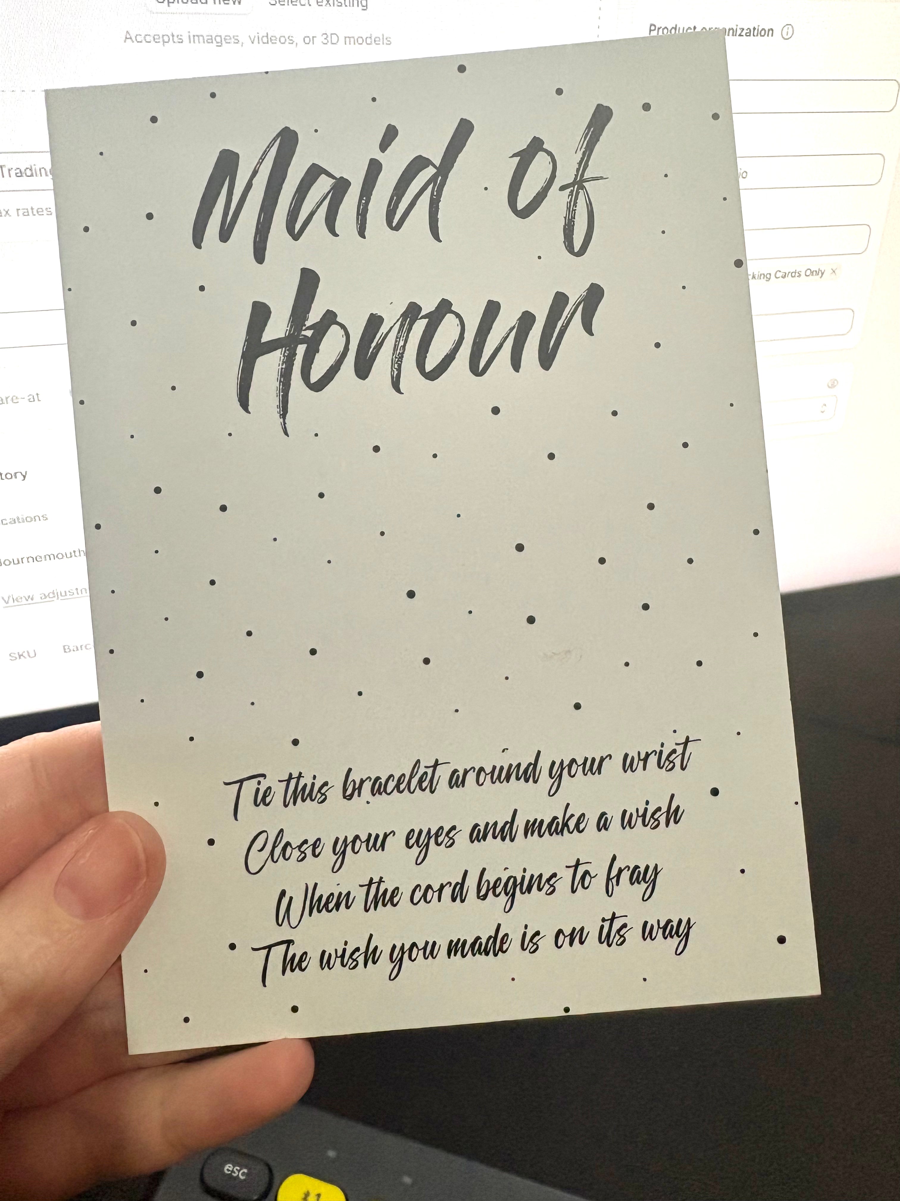 A6 Maid of honour - BACKING CARD ONLY