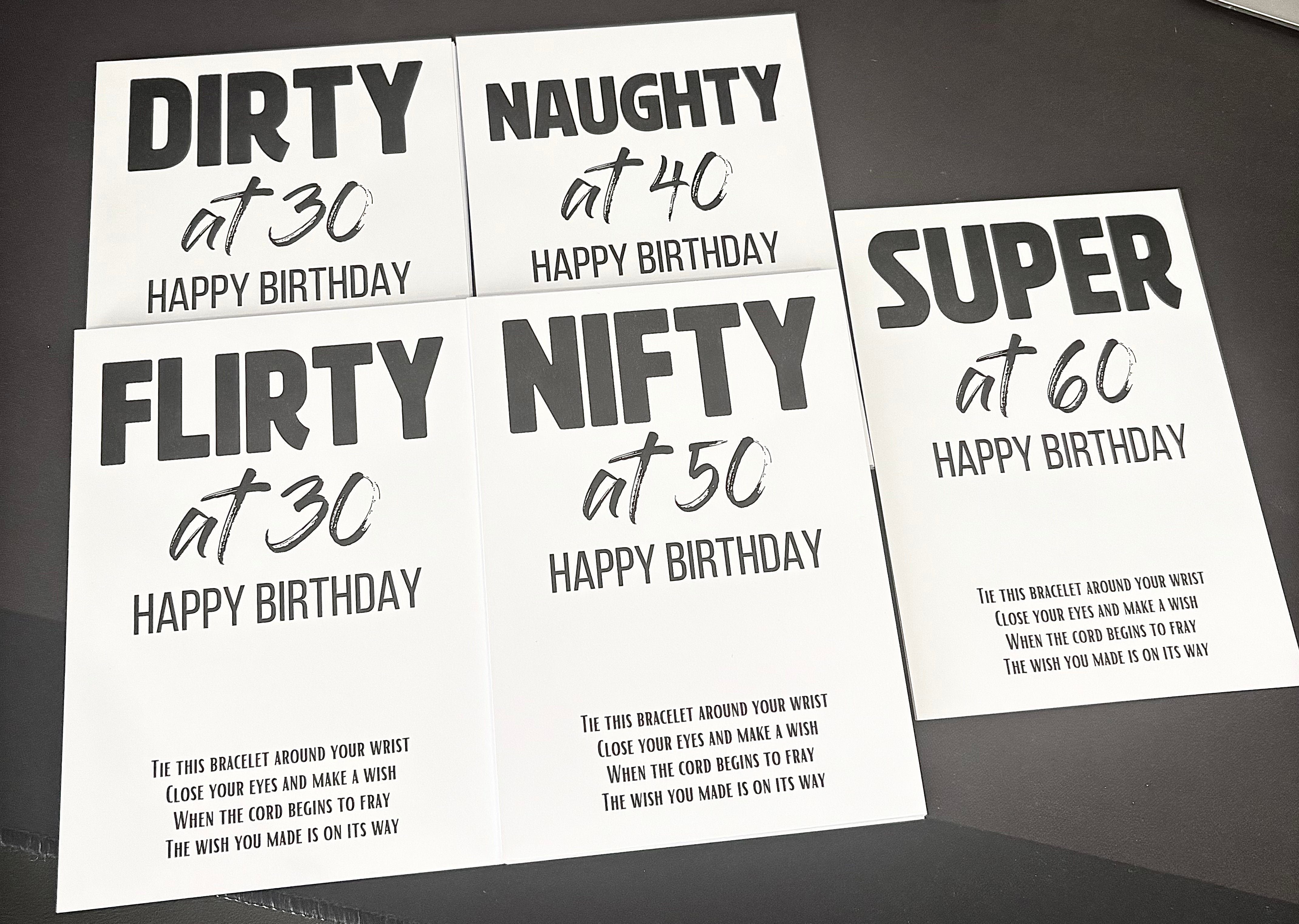 60 x A6 Birthday, Super, Nifty etc at - BACKING CARD ONLY