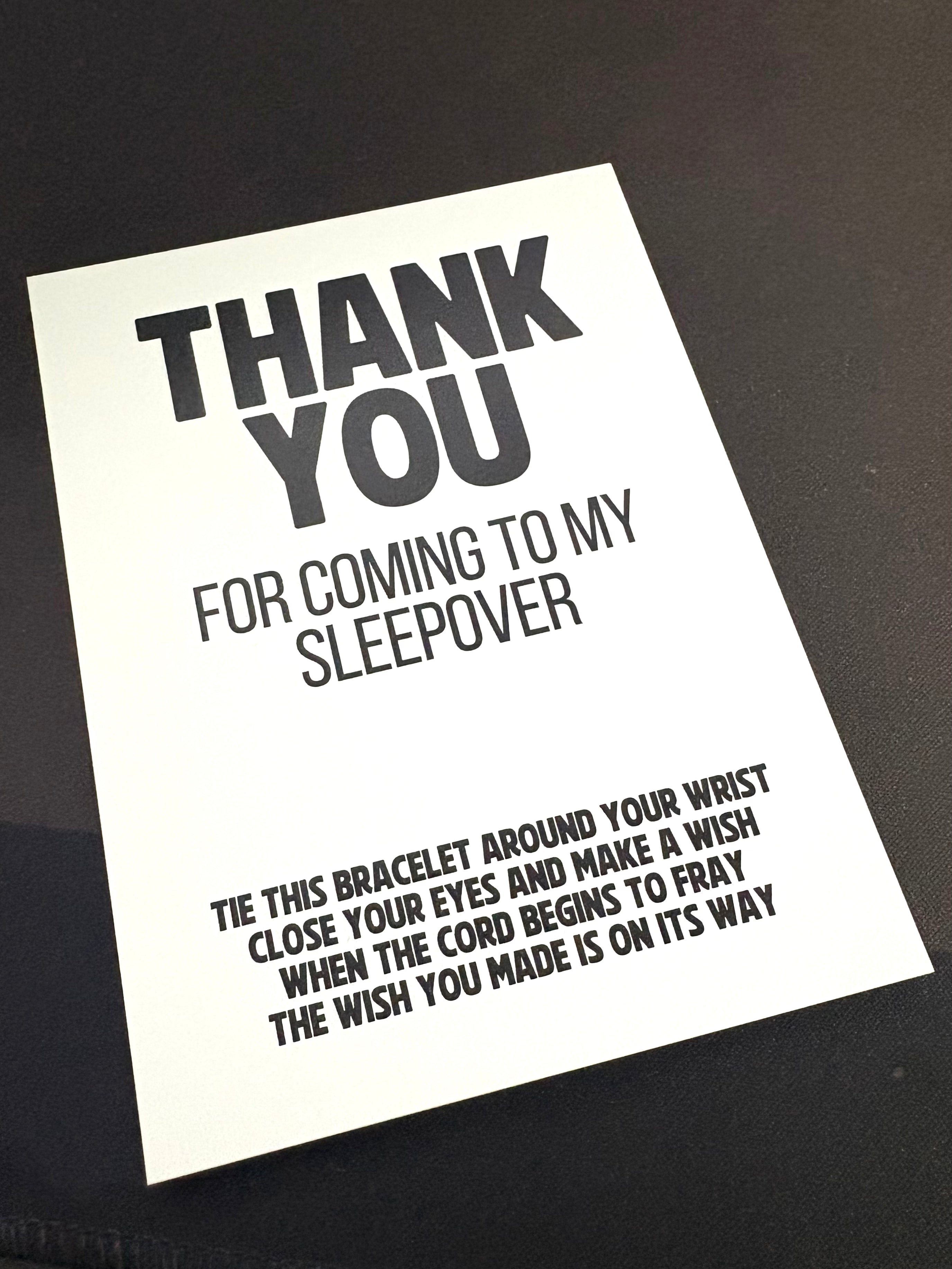 9 x A6 Thank you - Sleepover - BACKING CARD ONLY