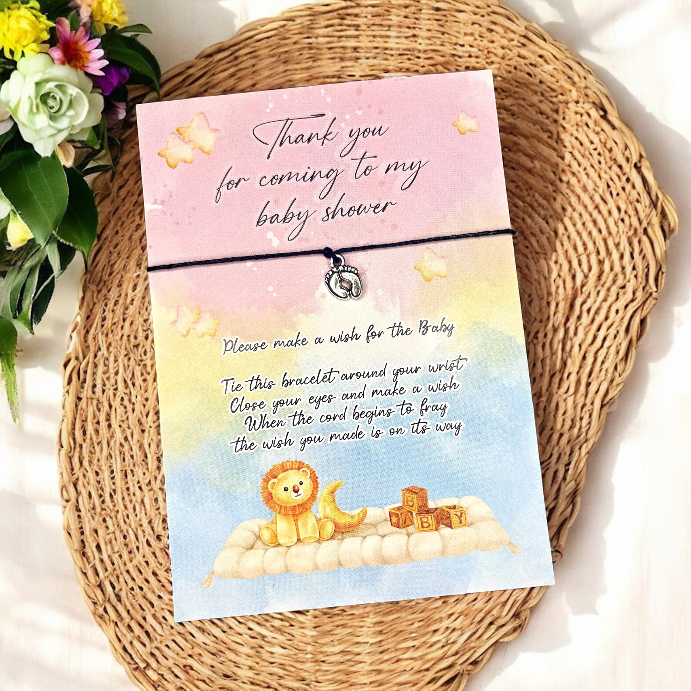 10 x Thank You For Coming To My Baby Shower - Bracelets - Baby Feet Charm - A6
