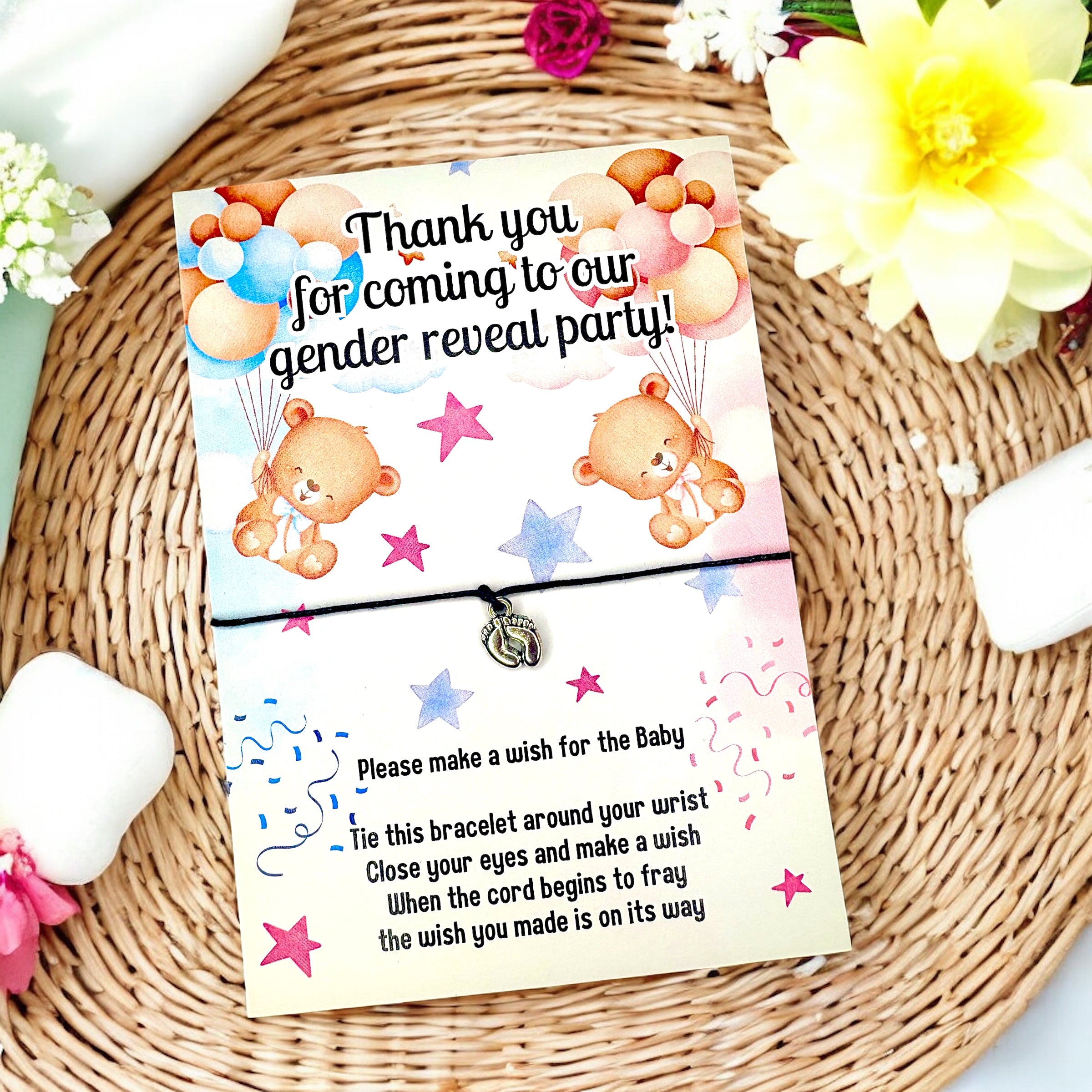 10 x Thank You Gender Reveal - Bracelets - Baby Feet Charm - A6