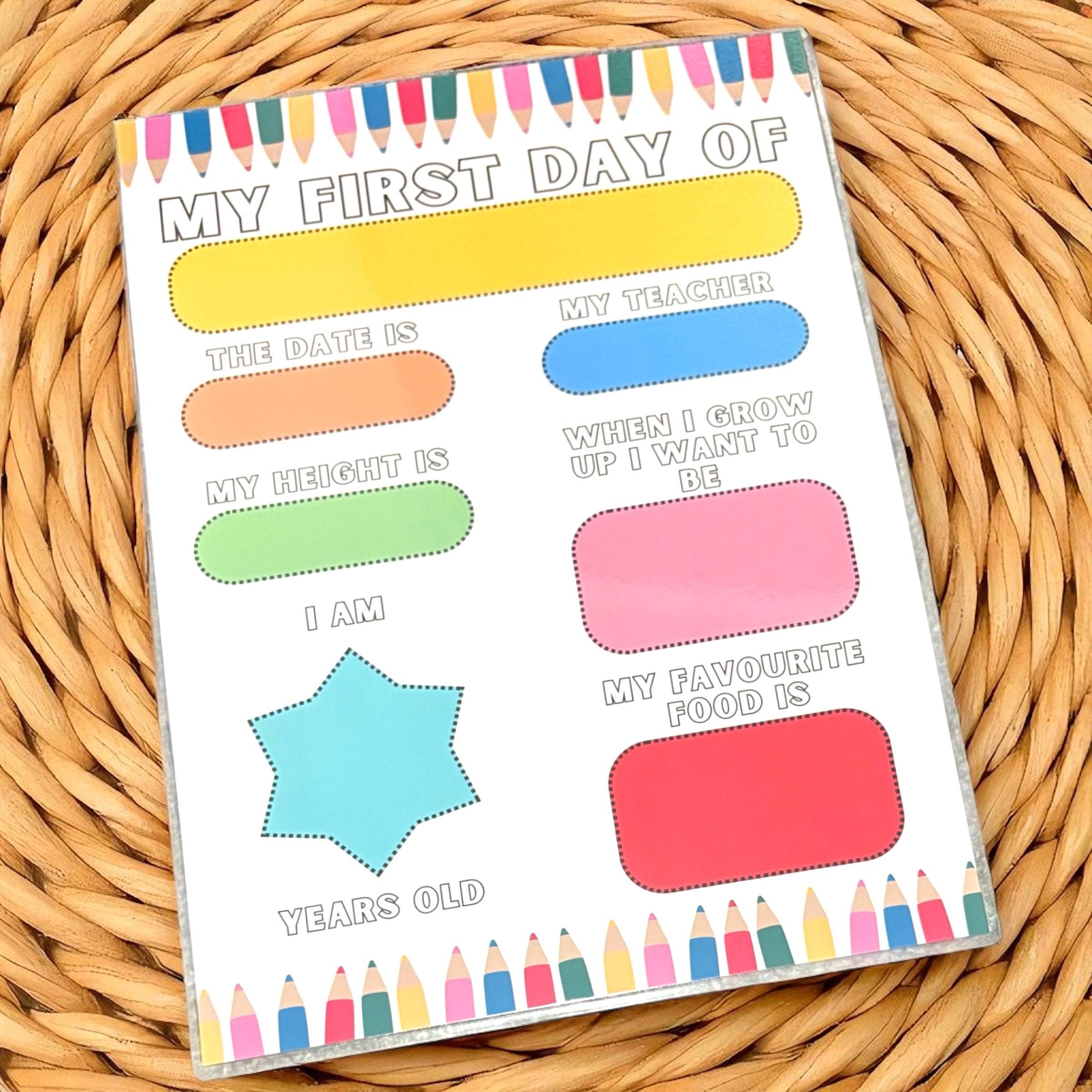 10 x 'My First Day Of...' Laminated - A4
