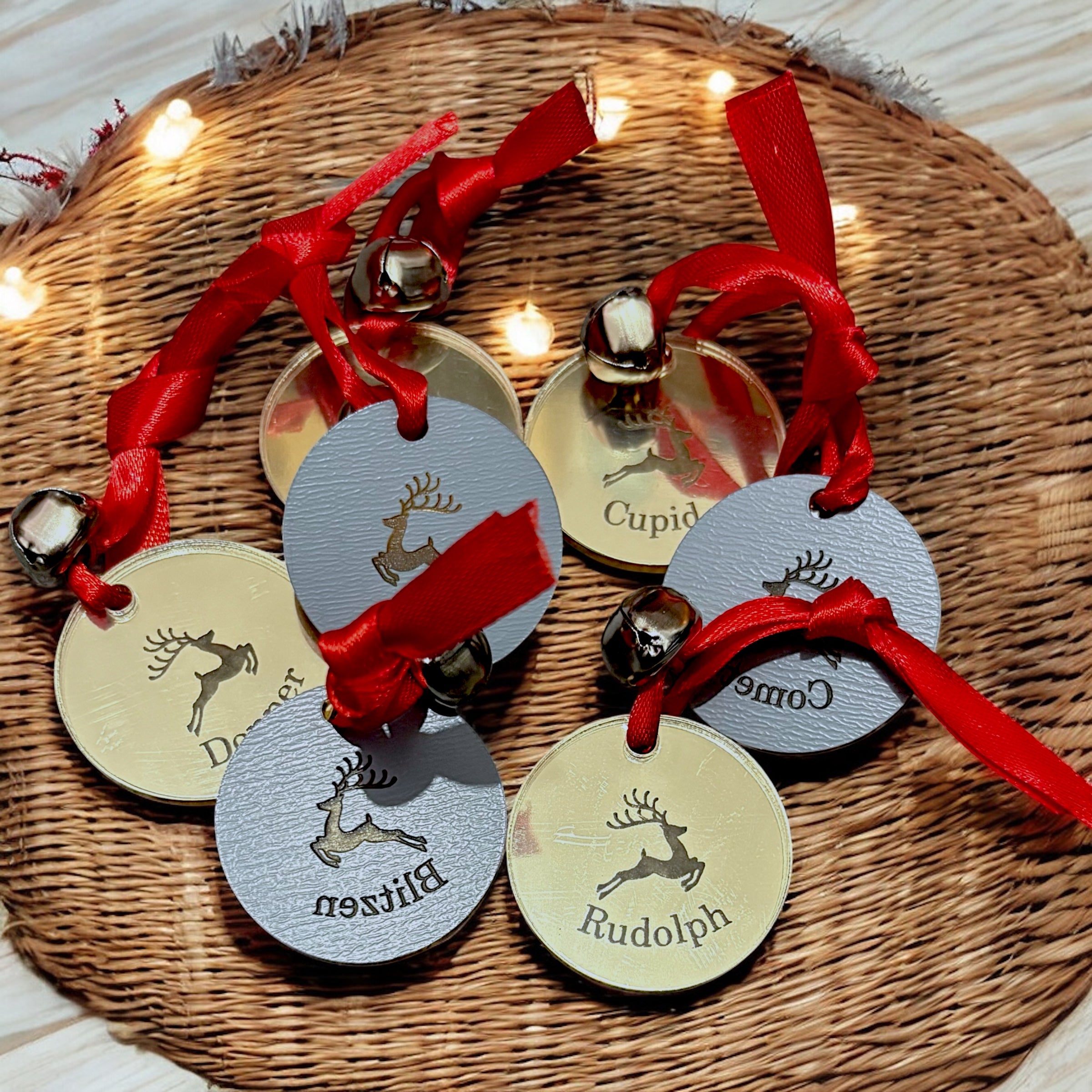 10 x Reindeer Name Tags (Mix of names)