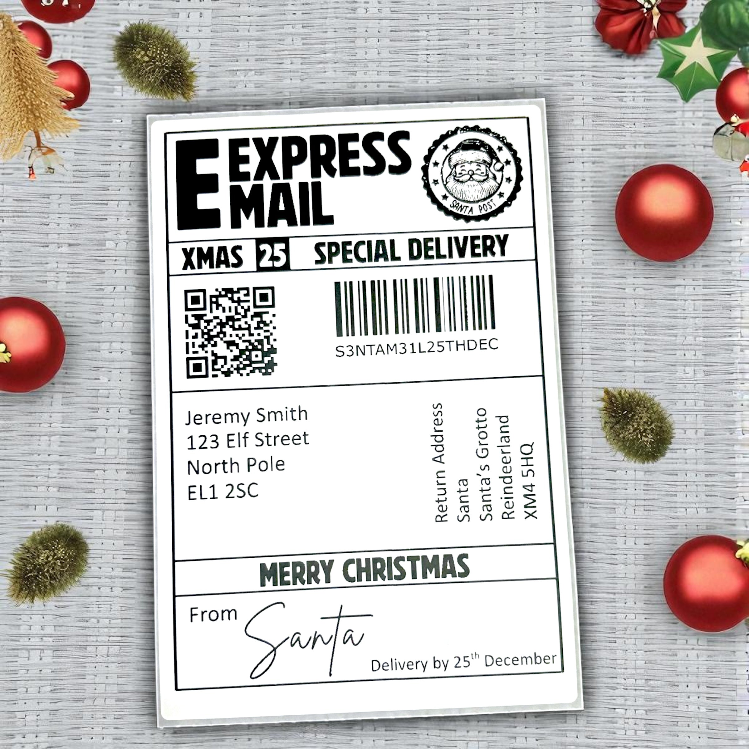 10 x Personalised Novelty Christmas Postal Labels
