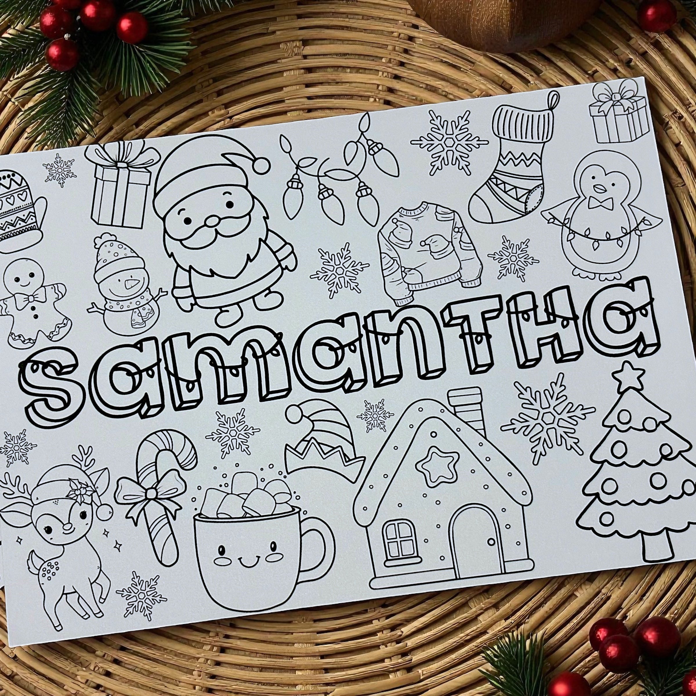 10 x Personalised Name Christmas Colouring A4