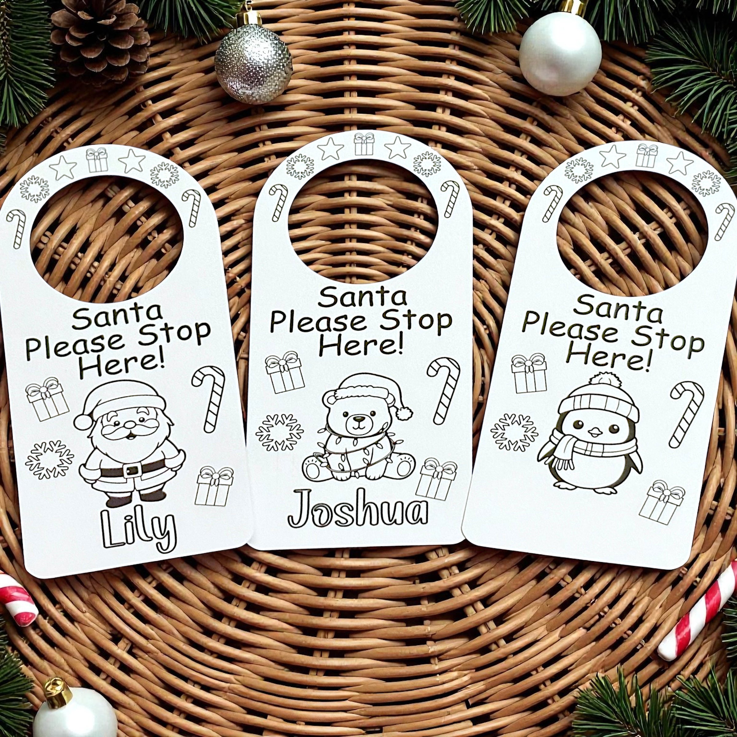 10 x Personalised Name Christmas Colouring Hanger