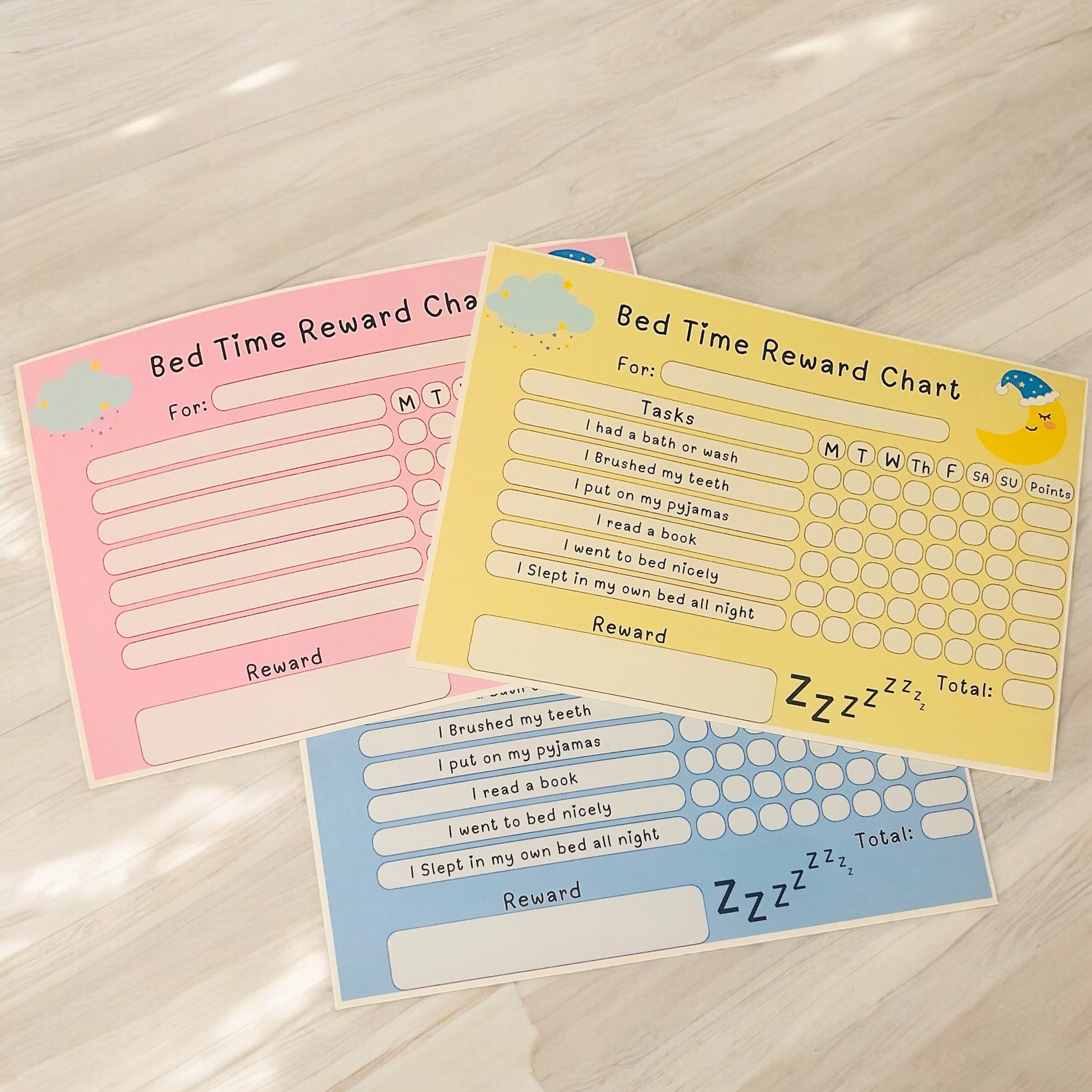 10 x A4 'Bed time reward' Charts Laminated