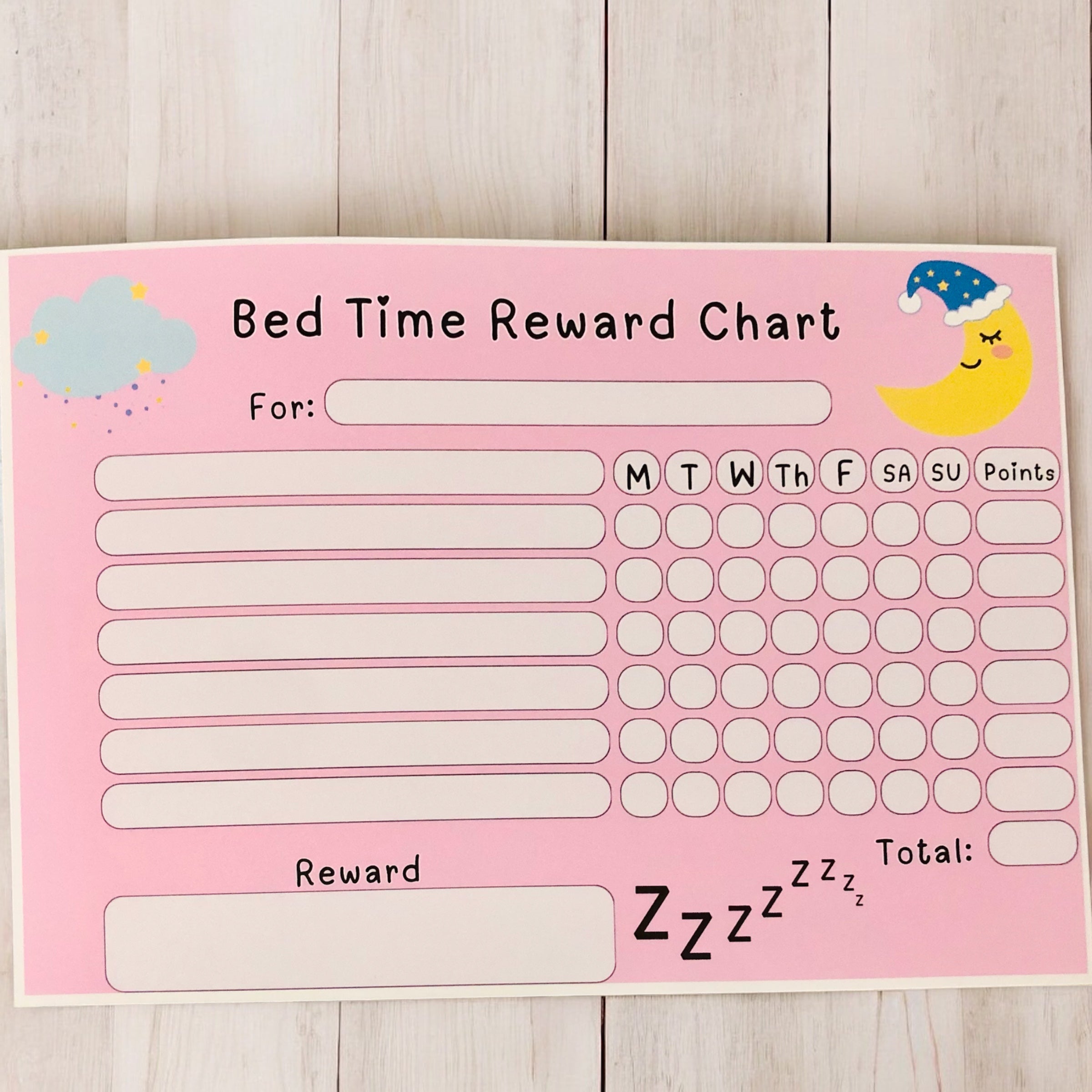 10 x A4 'Bed time reward' Charts Laminated