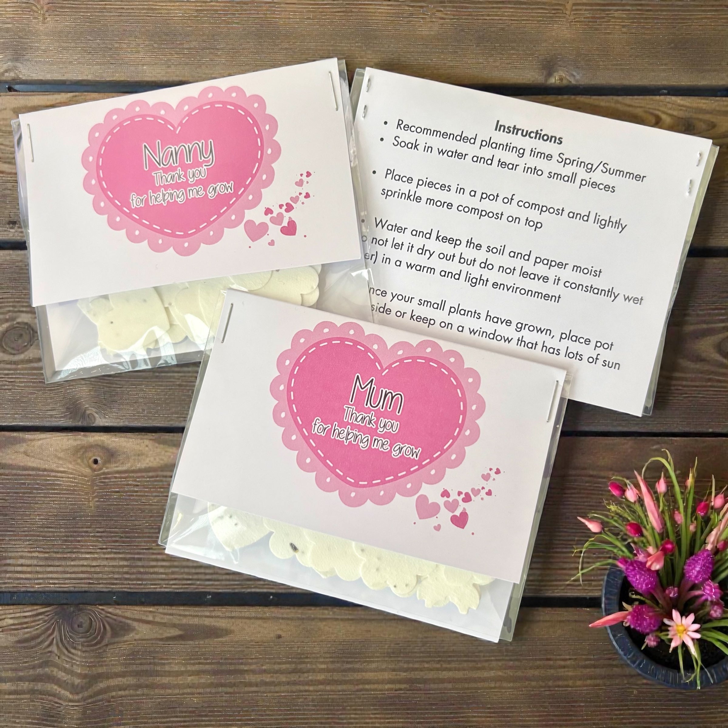 5 x Plantable Gift - Mum, Nanny, Mom etc - 'Thank you for helping me grow'