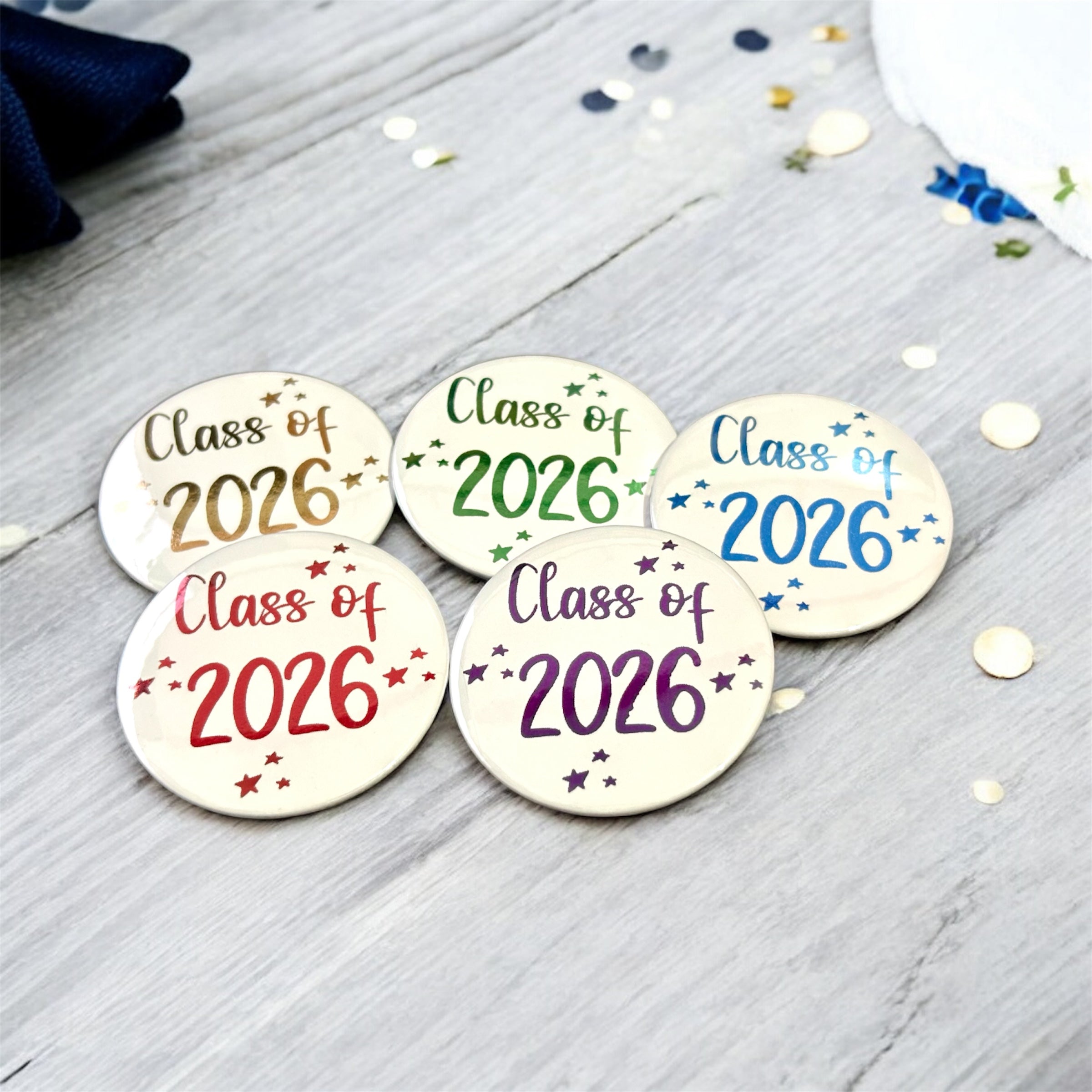 10 x 'Class of 2026' Foiled - 58mm Badges