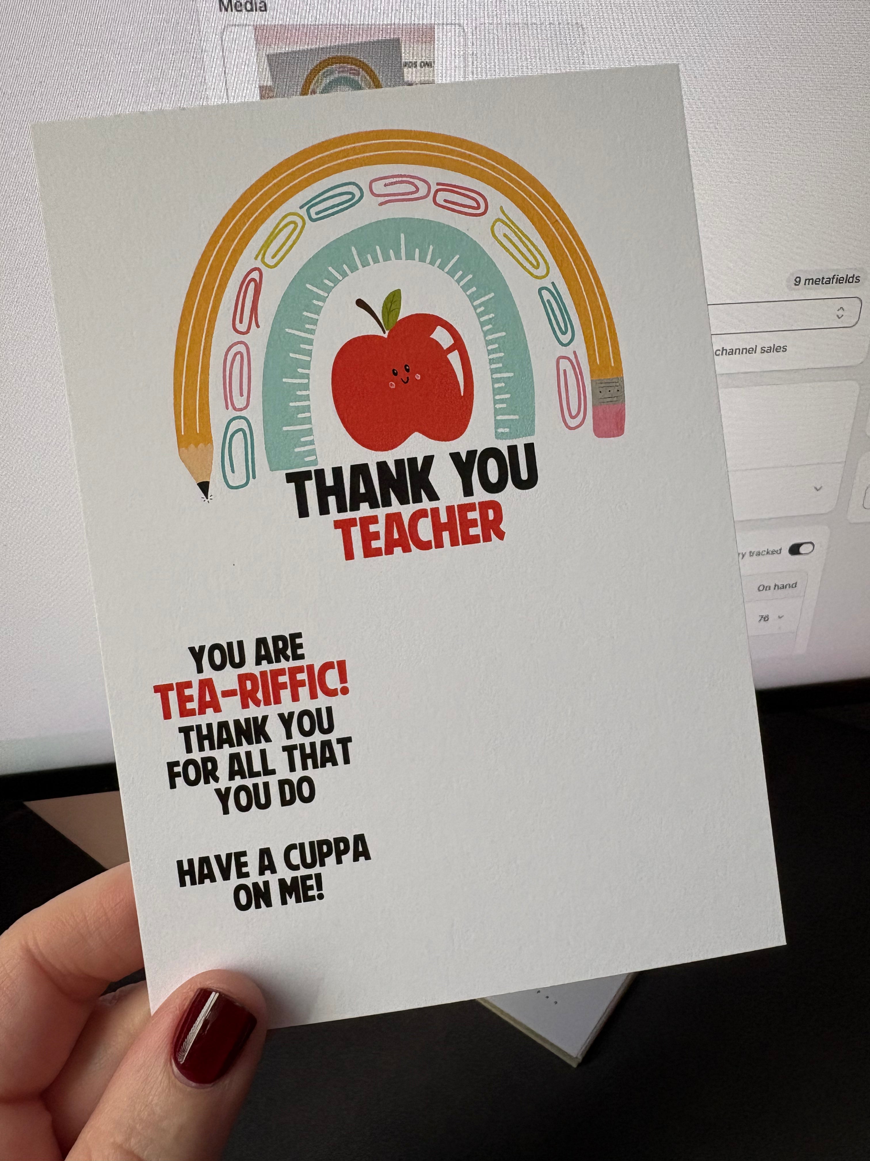 A6 TEA Thank You Teacher - BACKING CARD ONLY