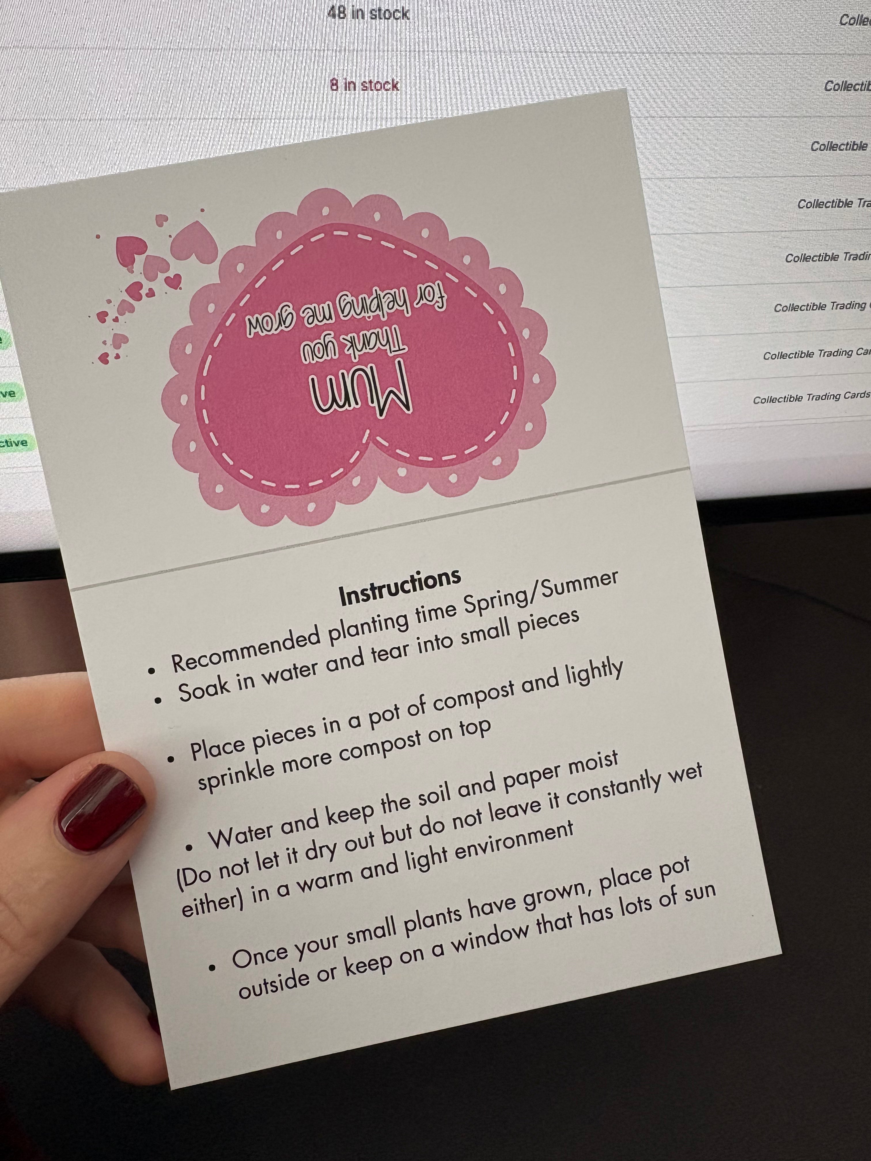 A6 Plantable MUM - BACKING CARD ONLY