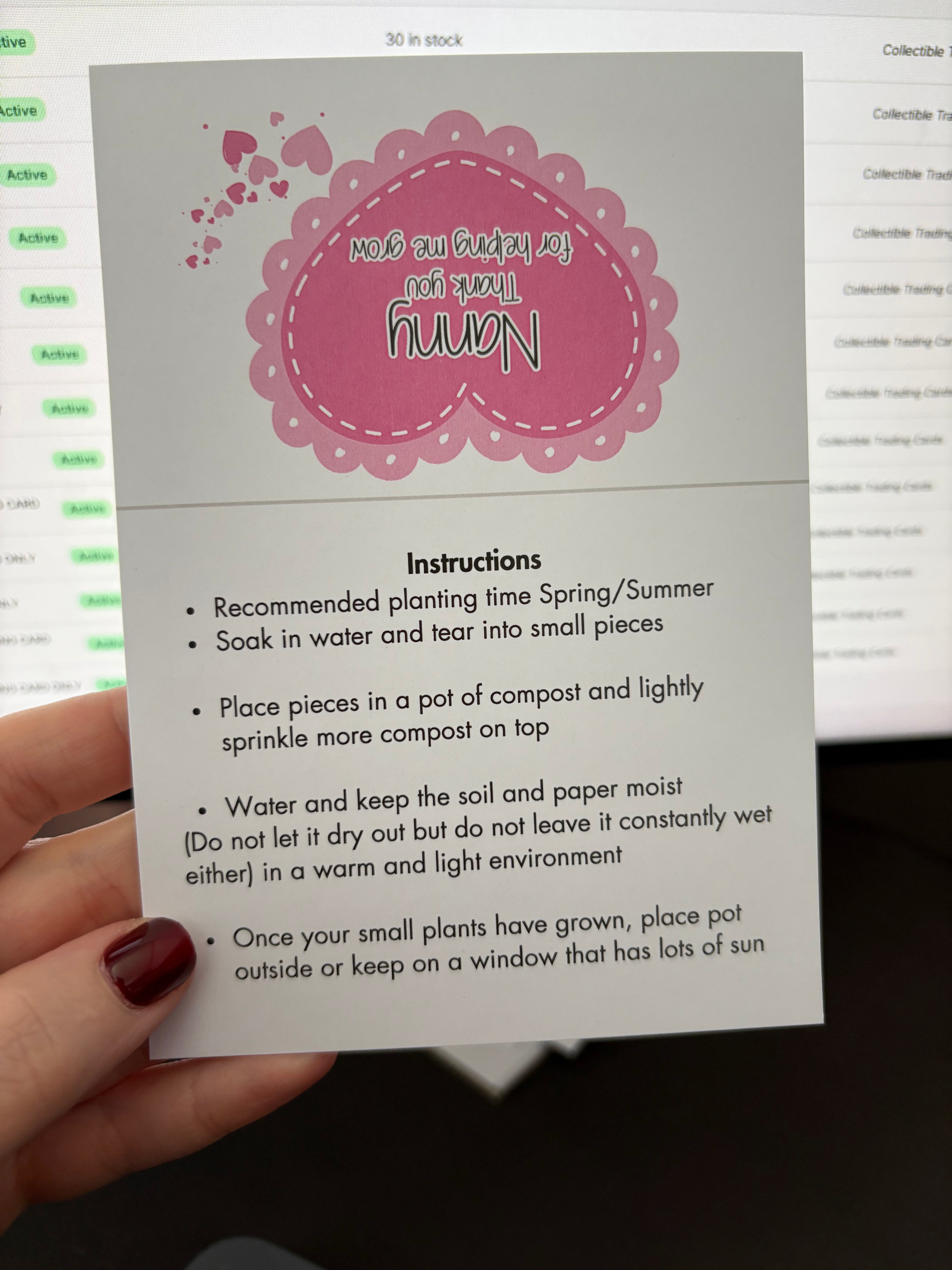 A6 Plantable NANNY - BACKING CARD ONLY