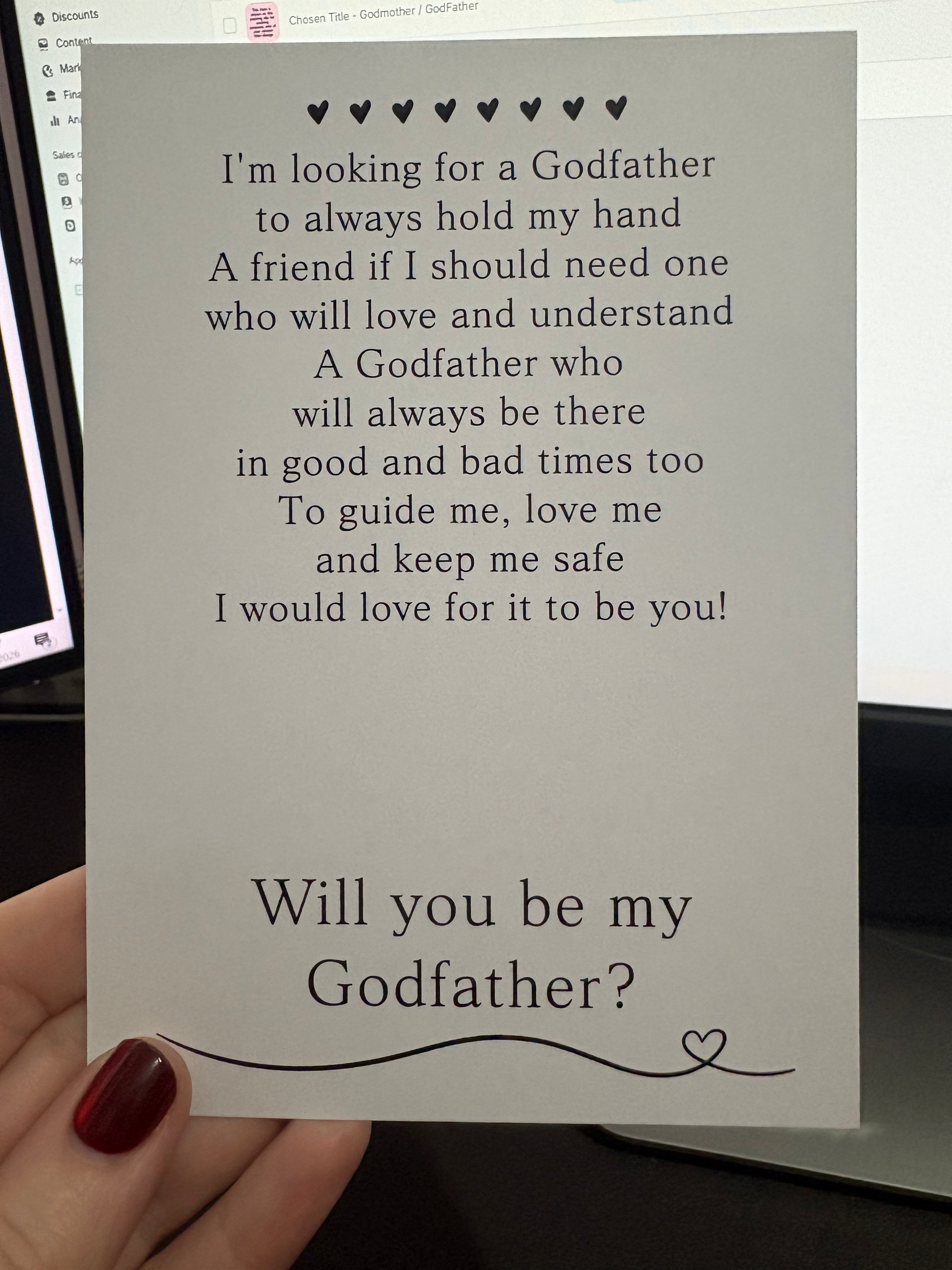 A6 Will you be my Godfather - BACKING CARD ONLY
