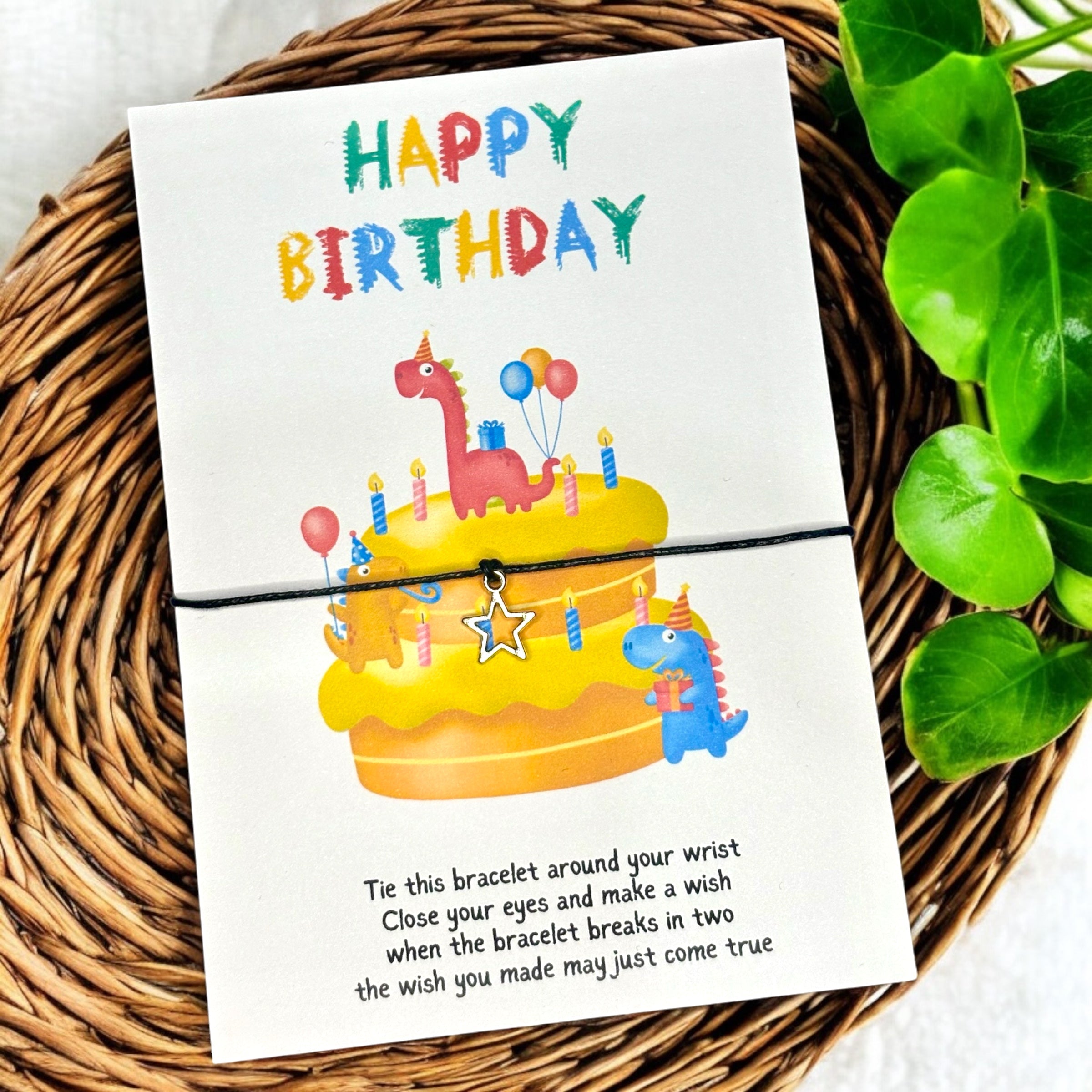 10 x Star Charm - Dinosaur 'Happy Birthday' Bracelets