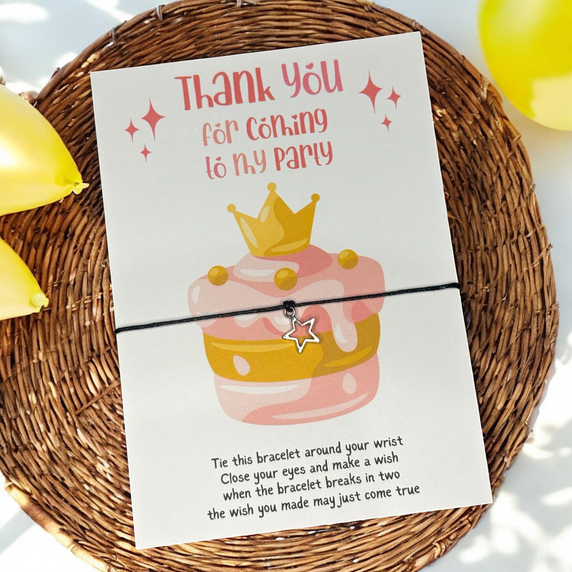 10 x Star Charm - Princess 'Thank you for coming to my party' Bracelets