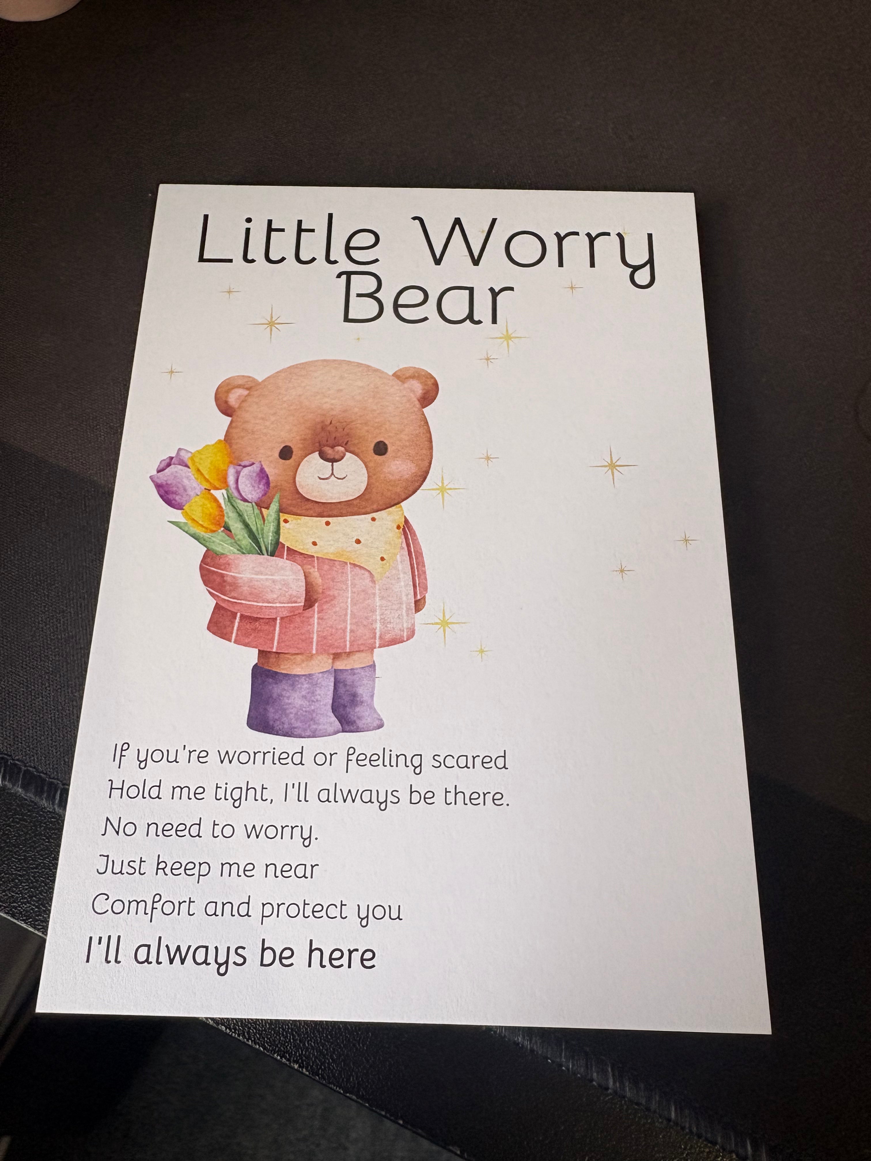 34 x A6 Little Worry Bear GIRL - BACKING CARD ONLY