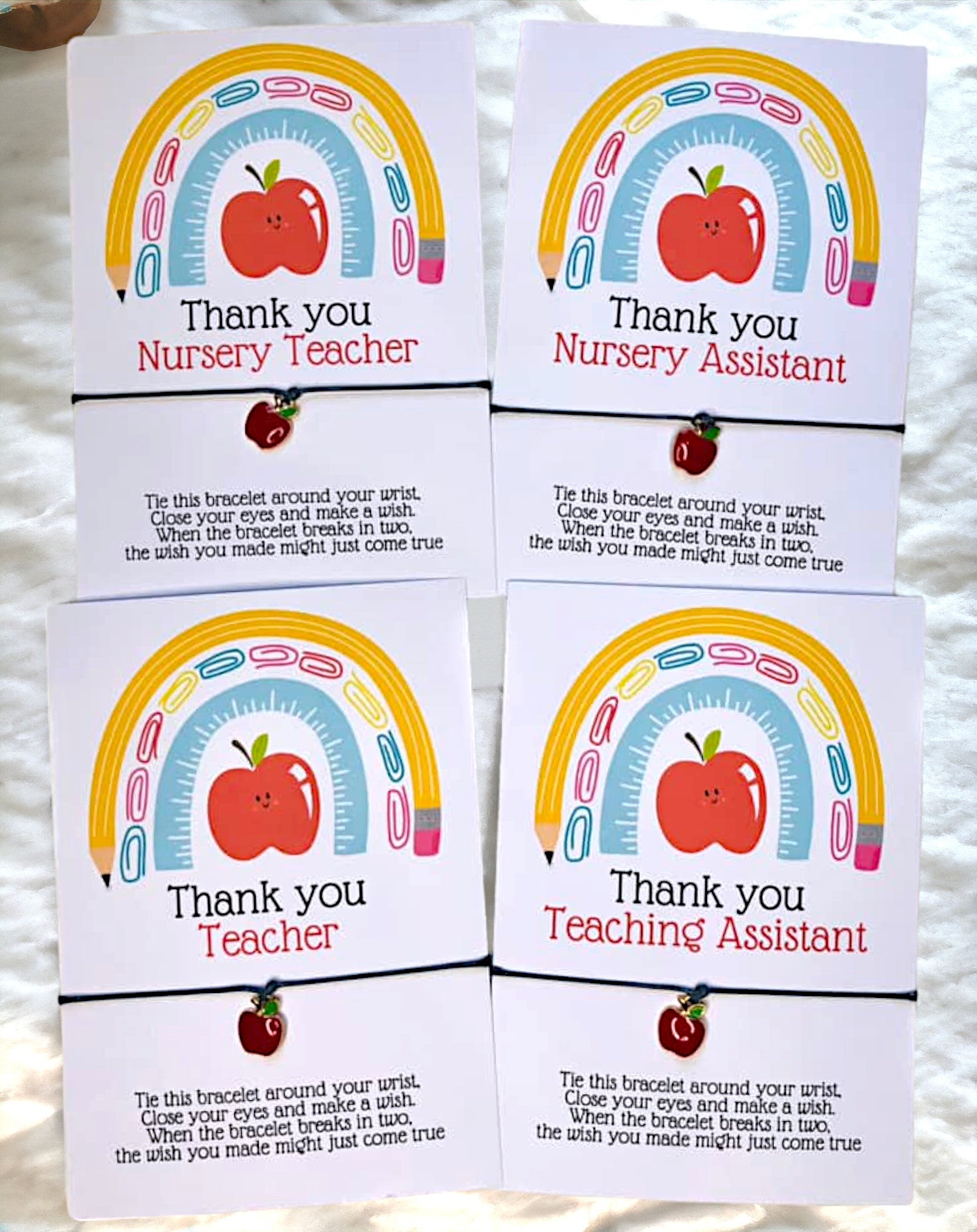 10 x Thank you 'Teacher, Teaching Assistant etc' Apple Bracelet