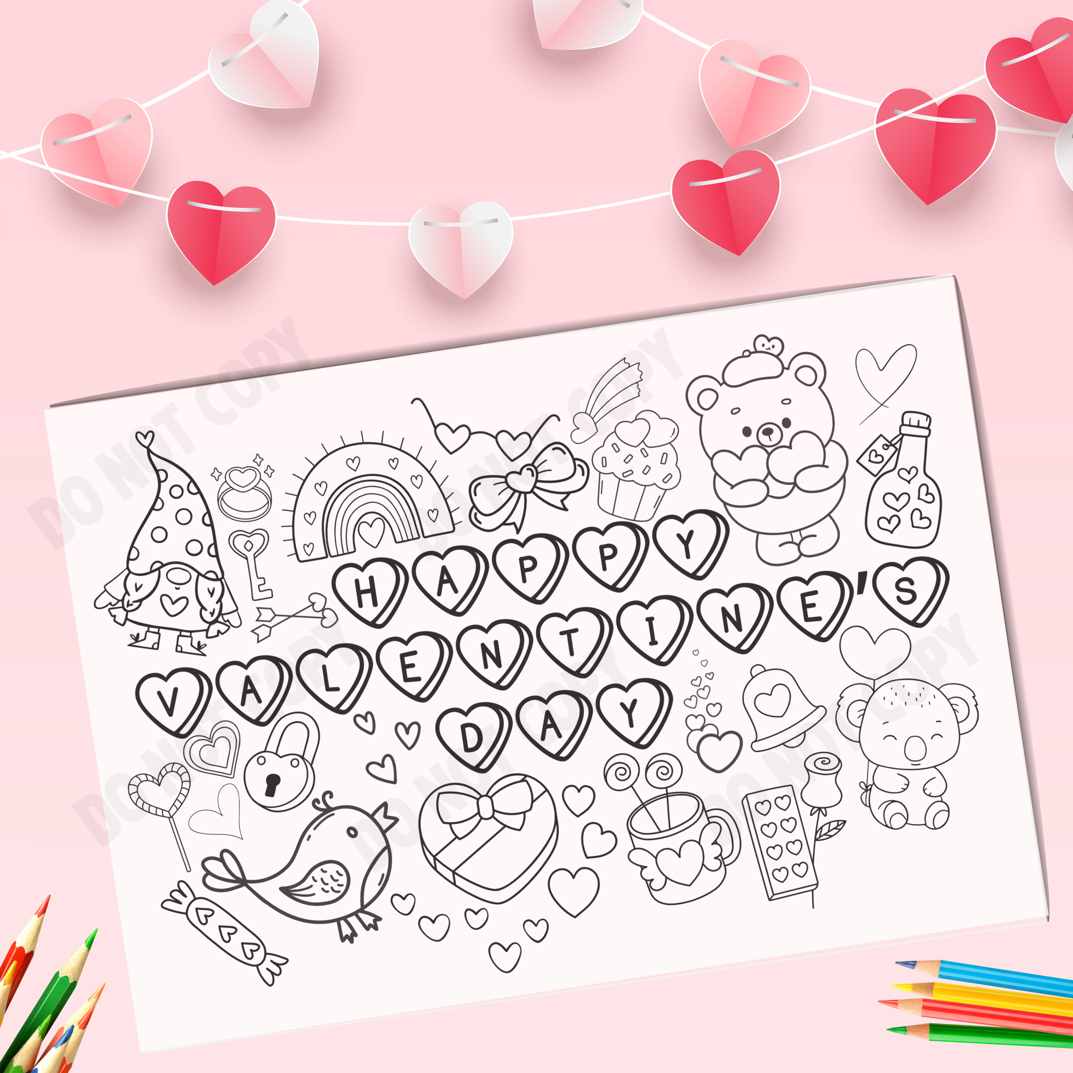10 x A4 Valentine Colouring Cards