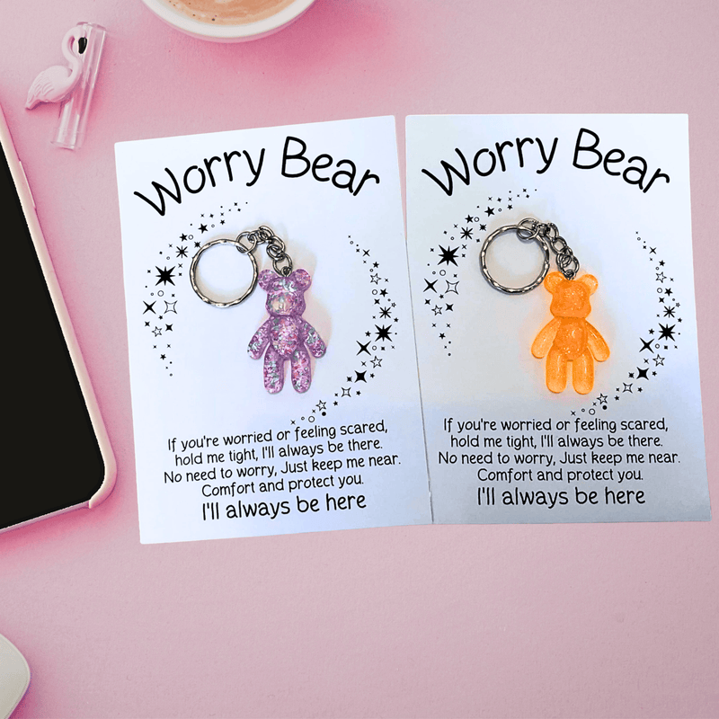 10 x Worry Bear - Bear Keyring - A6