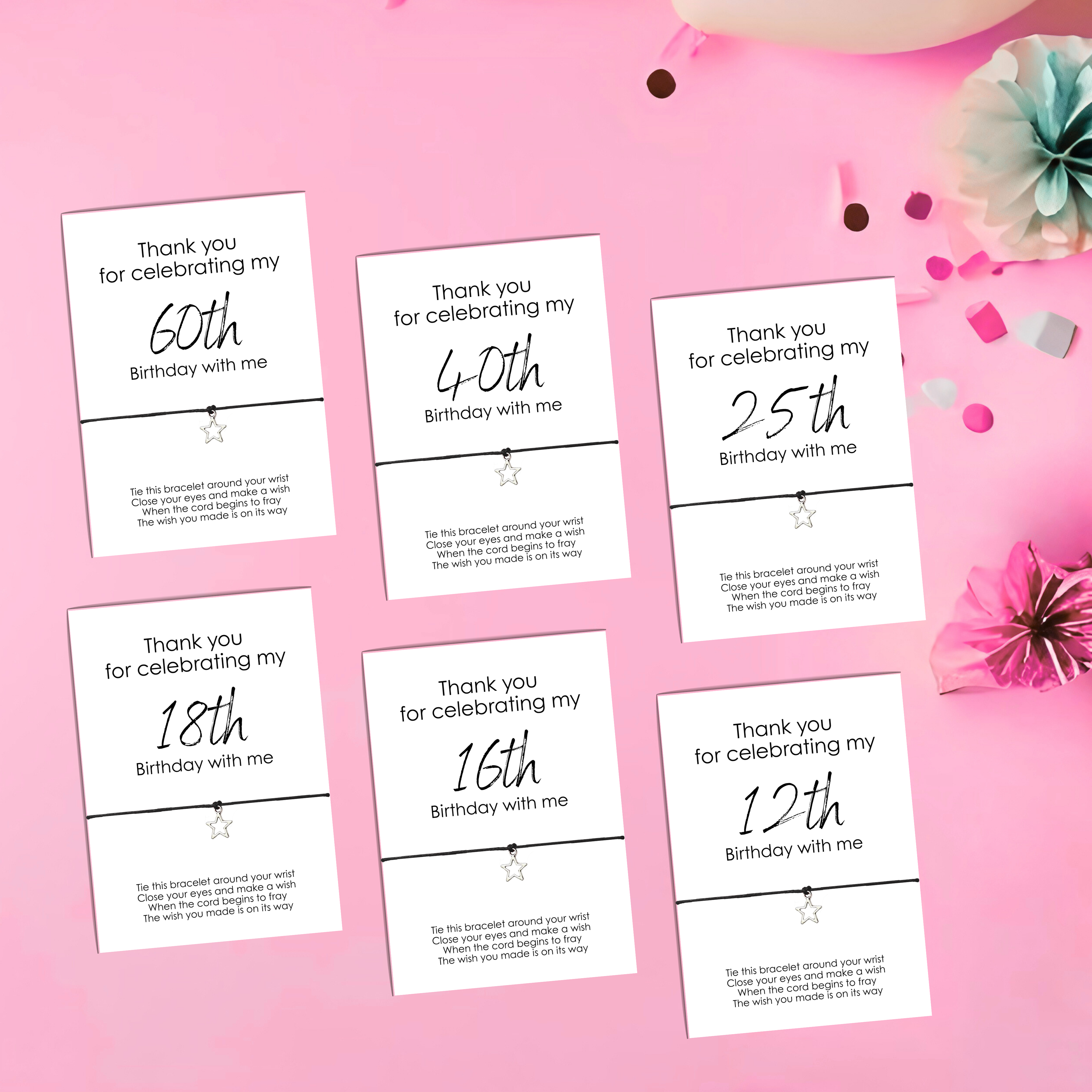 10 x 'Thank you for celebrating my' Birthday Wish Bracelets - A6