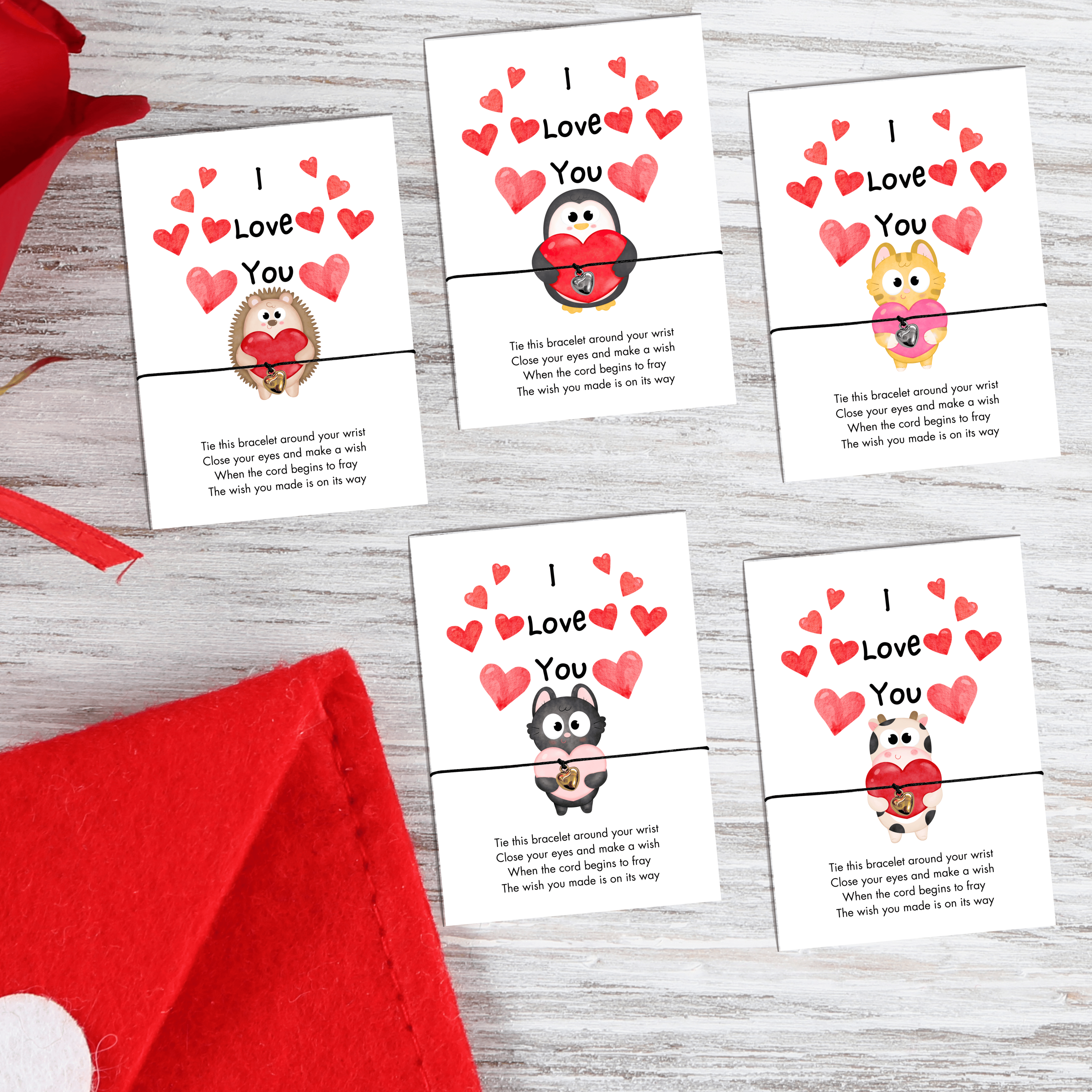 10 x 'I Love You' Wish Bracelets - A6