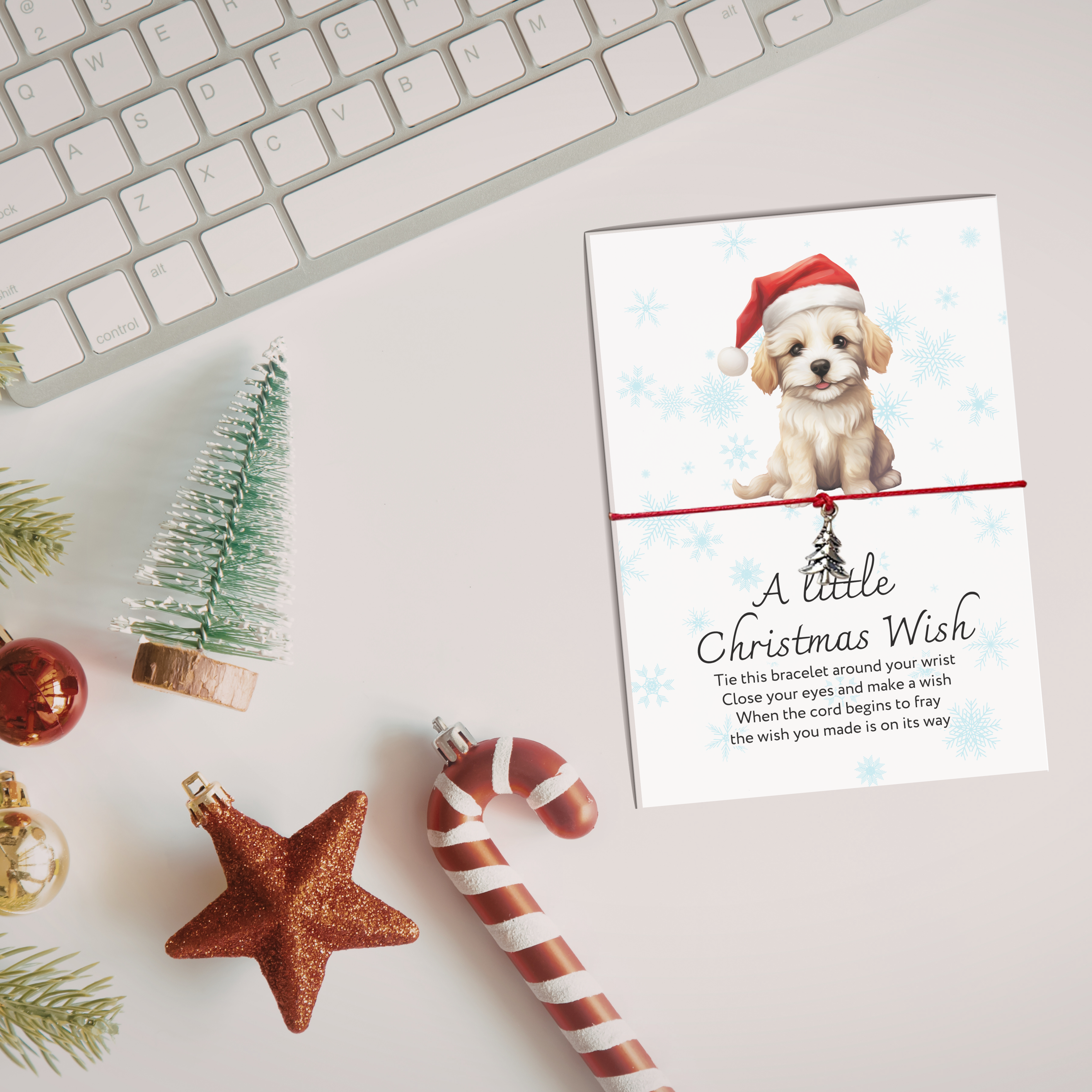 65 x PUPPY - 'A Little Christmas Wish' Wish Bracelets - A6