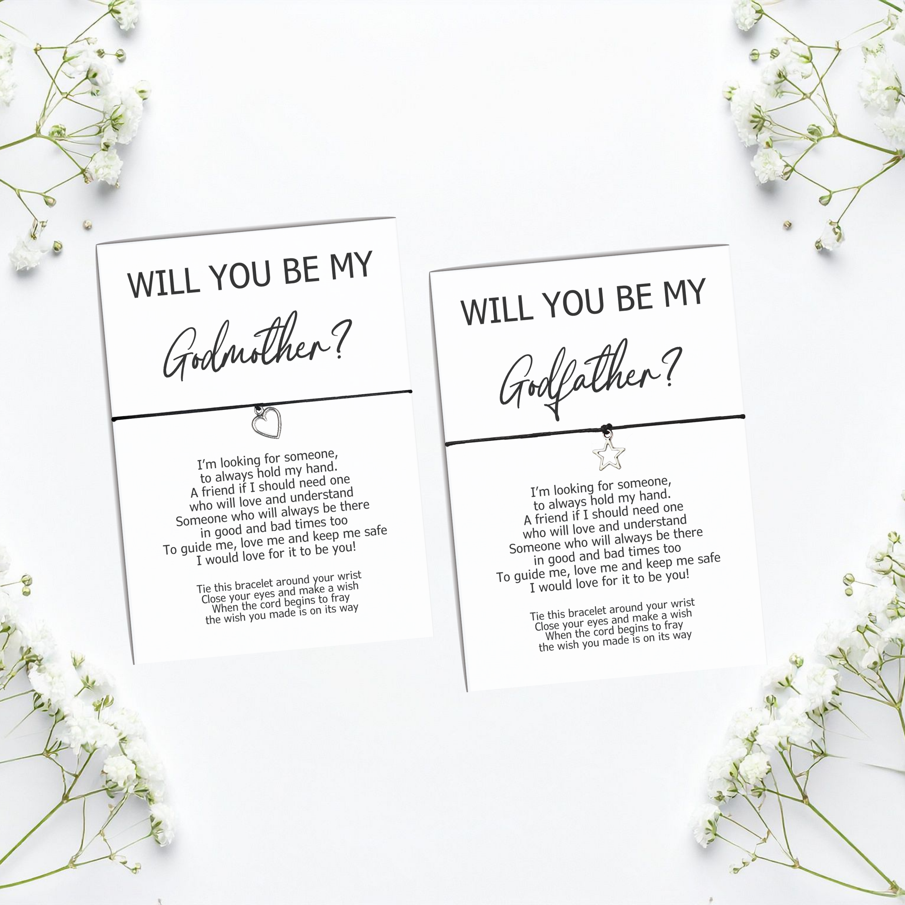 10 x 'Will you be my Godmother/Godfather' V2 Wish Bracelets - A6